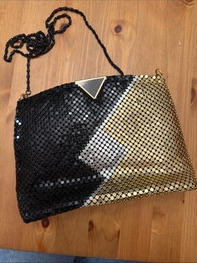 Vintage Y & S Sequin Mesh Evening Crossbody - Black & Gold